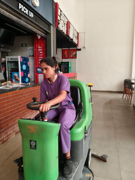 Ride-on floor scrubber at Zora Mall