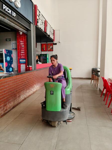 Scrubbing the food court floor