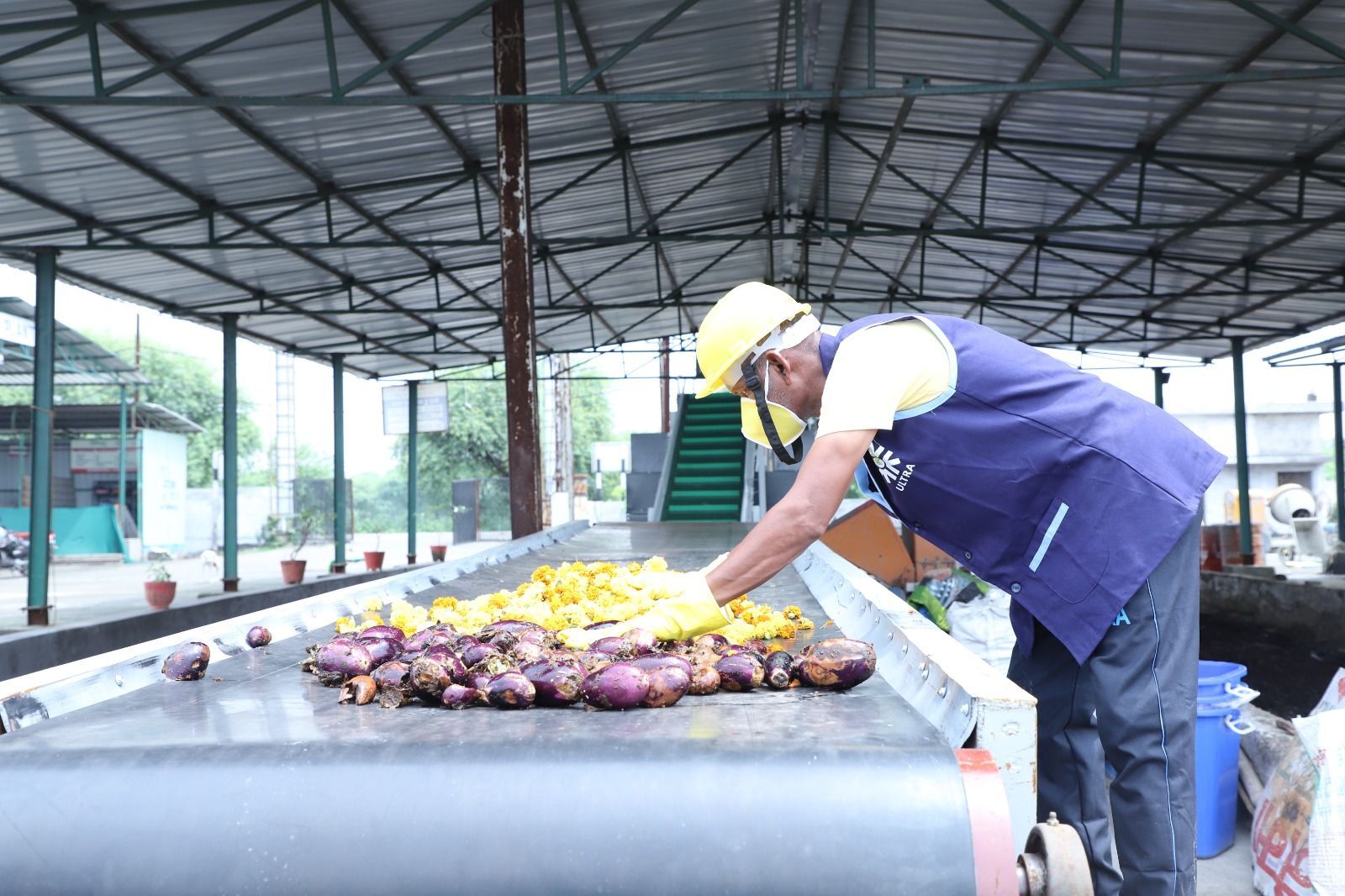 Ultra team member segregating waste on the sorting line
